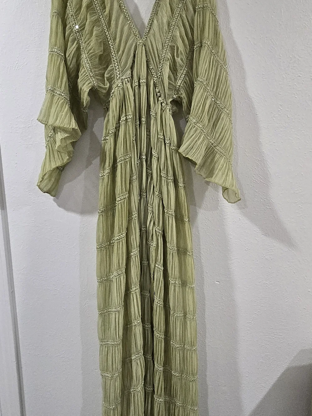 Flowy Sage Green Pleated Maxi Dress - Picture 8 of 12